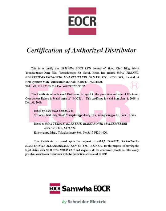 EOCR Schneider Türkiye Sertifika