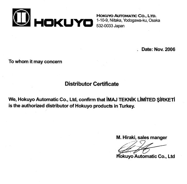 Hokuyo Türkiye Sertifika