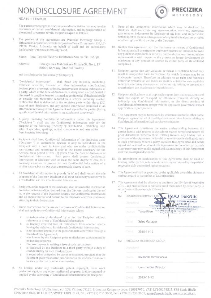 Precizika Metrology Türkiye Sertifika